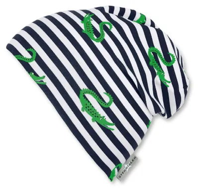 Productafbeelding van Sterntaler slouch beanie muts voor jongens, met strepen en krokodillenprint, maat 55, kleur blauw