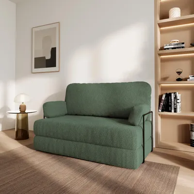 Produktbild von Masseno Schaumstoffsofa KESTE mit Schlaffunktion, Schlafsofa, Wohnzimmersofa, Couch, Sofa, Bettsofa, Bucle-Stoff – Grün QUELLE 37
