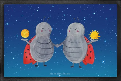 Produktbild von Mr. & Mrs. Panda Fussmatte Sternzeichen Zwilling 60 x 90 cm - Sternenhimmel Blau - Geschenk, Schmutzfangmatte, fußmatte, Marienkäfer, Zwillinge, Sauberlaufmatte