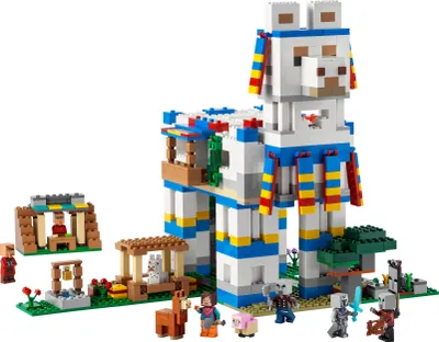Produktbild von LEGO 21188 Minecraft Das Lamadorf Set, Spielzeug-Haus mit Dorfbewohnern, Tier-Figuren und 6 Modulen, ideal als Geschenk an Weihnachten