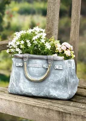Produktbild von Blumentopf "Handtasche" in Stein Optik, Pflanztopf in Taschenform, Pflanzgefäß, Gartendeko für Draußen, Pflanzschale