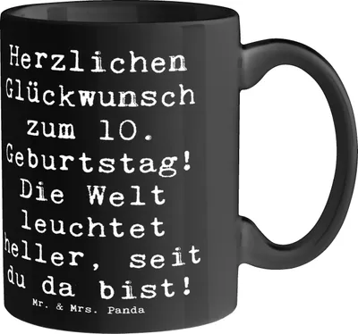 Produktbild von Mr. & Mrs. Panda Kaffeebecher Spruch 10. Geburtstag Jubiläum - Schwarz - Geschenk, Becher, Pott, Meilenstein, Happy Birthday, Kaffeetasse, Tasse, Geburtstagsideen, feiern
