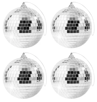 Image de 4 boules disco en miroir de 10 cm, décorations suspendues pour les fêtes et les arbres de Noël