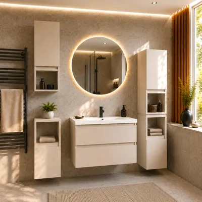 Produktbild von Badezimmermöbel-Set mit Waschbecken CALPE 80 cm 4 Schränke Kaschmir matt