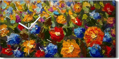 Produktbild von Wanduhr Bürouhr Leinwand Bild Geräuschlos 60x30 Ölgemälde Blumen Bunte Kunst - weiße Hände
