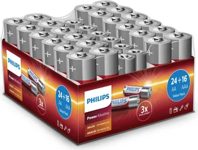 Zdjęcie produktu dla Baterie Philips AA AAA Alkaline value pack - 24x AA + 16x AAA - baterie alkaliczne 1,5 V do zabawek, aparatów fotograficznych, latarek, pilotów i nie tylko