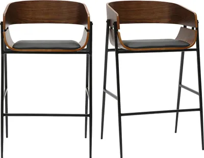 Produktbild von Miliboo - Designer Barhocker aus dunklem Holz und schwarzem Metall (2er-Set) WESS