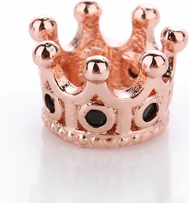 Produktbild von Großlochperlen Charm 5 Stück, Krone 10,8 x 7,2 mm, rose gold mit schwarzen Steinen
