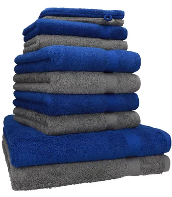 Produktbild von Betz 10-tlg. Handtuch-Set PREMIUM 2 Duschtücher 4 Handtücher 2 Gästetücher 2 Waschhandschuhe  Farbe: royalblau & anthrazit