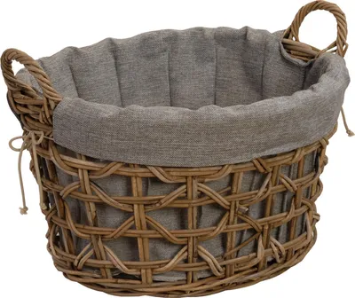 Produktbild von KRINES HOME Praktischer Flechtkorb/Wäschekorb mit schönem Flechtmuster, Aufbewahrungskorb aus echtem Rattan, Tragekorb mit Inlett (Oval)