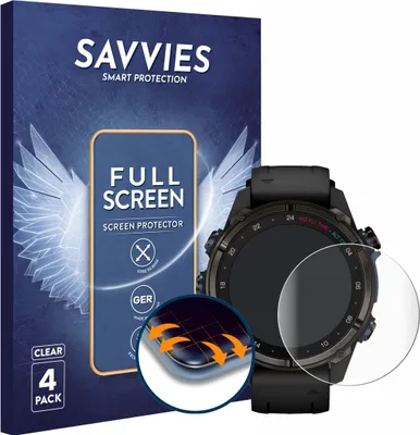 Produktbild von 4x Savvies Fullscreen Schutzfolie für Garmin Descent Mk3i (43 mm) Displayschutz Folie Fullcover Klar Transparent