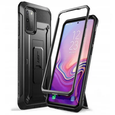 A black phone case is shown next to a smartphone with its screen on.