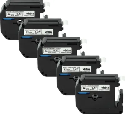 Produktbild von vhbw 5x Schriftband-Kassette kompatibel mit Brother P-Touch 70HK, 70BM, 70SP, 70BMH, 70HOL, 70BBVP, 70HOT Etiketten-Drucker 8m x 12mm Schwarz auf Weiß