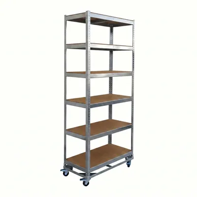 Zdjęcie produktu dla Regał Relaxdays o dużej nośności na kółkach, wys. x szer. x gł.: 209 x 90 x 40 cm, nośność 900 kg, 6 półek, stal, system modułowy, regał magazynowy, kolor srebrny
