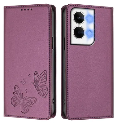 Obrázek produktu pro Kožené pouzdro pro Oppo Reno9 /Reno9 Pro 5G, motýlí ražbou, peněženkové flip pouzdro se stojánkem Fialová