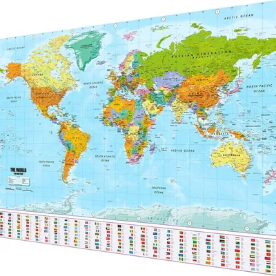 Produktbild von XXL Weltkarte Poster 140x100 cm | Riesige Landkarte als Wanddeko mit 3D-Relief-Effekt | Politische & Physische Karte für Büro & Wohnzimmer