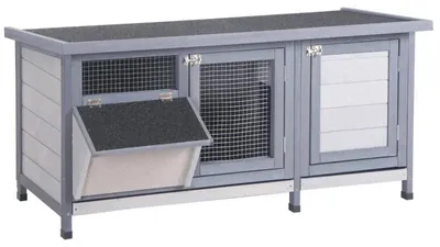 Obrázek produktu pro Klec pro menší zvířata s venkovním výběhem - klec pro králíky | Barva: šedá + černá | Rozměry: 50 x 112 x 54 cm