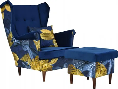 Produktbild von Family Meble Ohrensessel mit Hocker Print Duo Relaxsessel Skandinavisch Bequemer Sessel Loungesessel Fernsehsessel Wohnzimmer Schlafzimmer (POL2/RO22)
