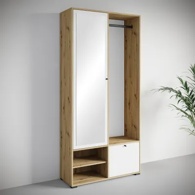 Obrázok produktu pre MINIO go for it, šatníková zostava "DAFNI", šatníková skriňa, 90 cm, so zrkadlom, dub Aristan / biela farba