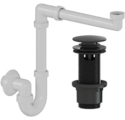 Immagine prodotto di CERANO - Sifone per lavabo/mobili, salvaspazio - DN32/250-700 mm - bianco con scarico click-clack e troppopieno - plastica - 67/82 mm - nero opaco