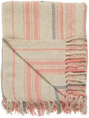 Produktbild von IB Laursen Plaid Creme mit Streifen Coral Sands und Grau 130x160 Wolldecke Decke
