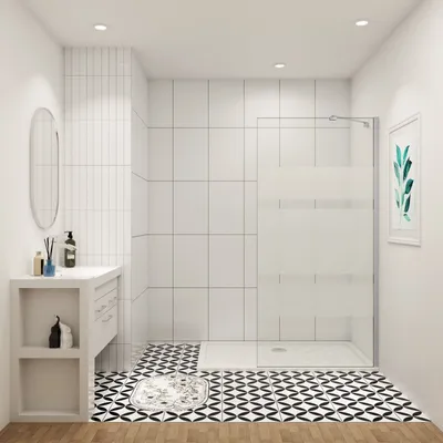 Produktbild von 140x190cm Walk in Teilsatinie ESG Duschwand mit 45cm Diagonal Wandhalterung Stabilisator für 6-8mm Glas