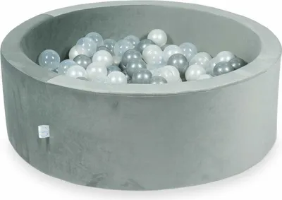 Produktbild von Bällebad 90x30 samtgrau – Mit 200 Bällen / transparent, perlmutt, silber