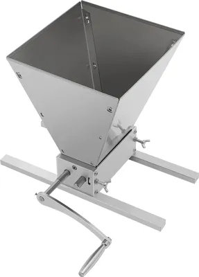 Obrázok produktu pre Mlyn na obilie – Ručný mlyn na slad – Násypka 4 l – Nastaviteľná vzdialenosť valcov 0–2,5 mm – Nerezová oceľ – Pre jačmeň a pšenicu – Strieborná farba