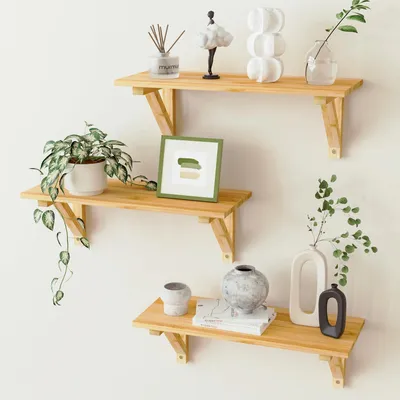 Image de Étagère murale en bois, lot de 3, étagère de cuisine, étagère suspendue, étagère murale, étagère flottante pour chambre d'enfant, salon, cuisine