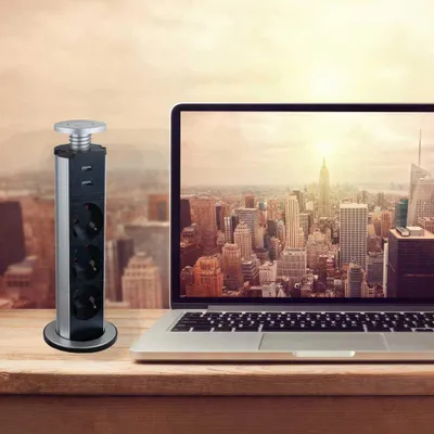 Produktbild von Tischsteckdose Einbau Steckdosenturm 3x Schuko 2x USB versenkbar Ladegerät