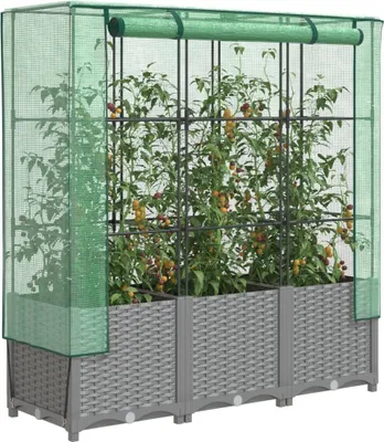 Image de Maison Exclusive - Potager surélevé avec serre intégrée, aspect rotin, 120 x 40 x 138 cm