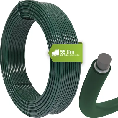 Produktbild von Fepro® Spanndraht 3,8 mm x 55 m, grün, verzinkt und kunststoffbeschichtet - witterungsbeständig, ideal für Maschendraht, Wildzaun, Garten oder basteln
