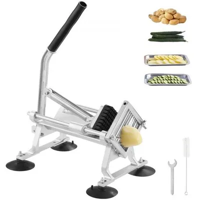 Image de Coupe-légumes Efficacité maximale - Coupe-légumes et fruits 3/8 pouces en acier inoxydable & alliage d'aluminium - Pieds antidérapants - Idéal pour les radis, les oignons, les pommes de terre et les citrons