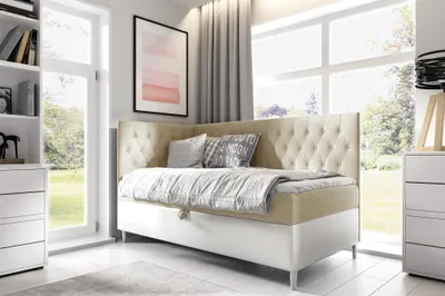 Produktbild von Boxspringbett Gästebett Kinderbett FINJA Nr.3 100x200cm Weiss-Beige Seite Links