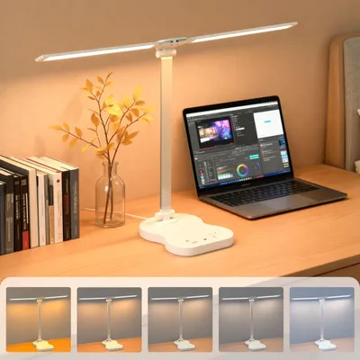 Produktbild von Schreibtischlampe, LED-Tischlampe mit zwei Leuchten, Touch-Bedienung, weiß