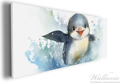 Produktbild von Wallario Premium Leinwandbild Pinguin in Aquarell in Größe 30 x 75 cm