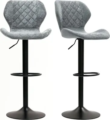 Image de Tabouret de bar (lot de 2), rembourré Chaise de bar avec dossier, aspect chenille, structure en acier, hauteur réglable Chaise de cuisine avec repose-pieds pivotant à 360° Tabouret de comptoir pour cuisine, salon Gris foncé Aosom