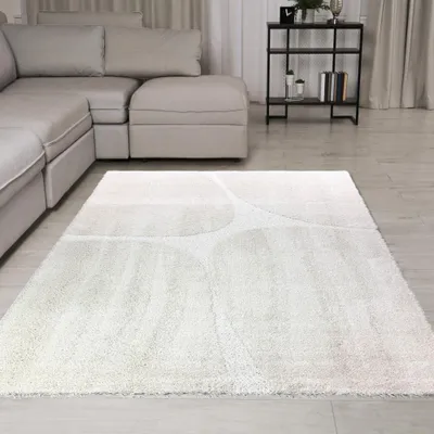 Zdjęcie produktu dla Nowoczesny dywan z wysokim włosiem, stylowy, miękki i ponadczasowy z organicznym wzorem w kolorze kremowym Rozmiar - okrągły 200 cm