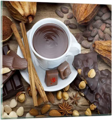 Produktbild von Bilder auf glas - Tasse Schokolade trinken Zimt - 60x60cm - Glasbilder - Wandbilder - Kunstdruck - zum Aufhängen bereit - Wanddekoration aus Glas - Glas Bilder - Wandbild auf Glas - GAC60x60-2488