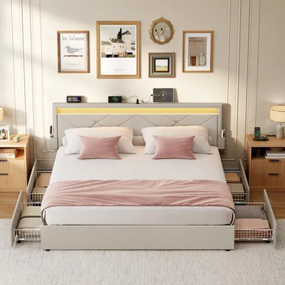 A bedroom scene with a bed as the main focus.