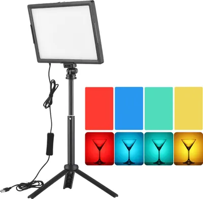 Produktbild von LED-Videoleuchte fuer den Schreibtisch, 15 W, LED-Fuelllicht-Panel mit Stativ, Lichtstaender, Konferenzbeleuchtung, 3000 K šC 6500 K, dimmbar, Stromversorgung ueber USB, fuer Live-Streaming, Videoaufzeichnung, Online-Meetings, Unterricht, Gaming