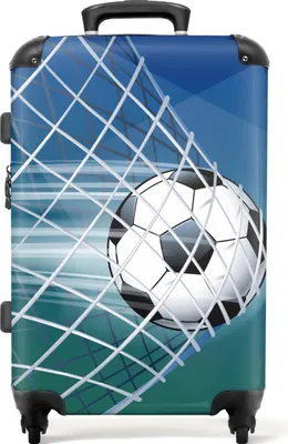 Obrázok produktu pre NoBoringSuitcases.com Detský kufor strednej veľkosti 67x43x25 cm, 72L, detské potlače pre chlapcov: Modrý - futbal v bránke, cestovný kufor na 4 kolieskach