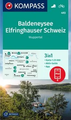 Imagen del producto de Mapa de senderismo KOMPASS, número 493, Baldeneysee, Elfringhauser Schweiz, Wuppertal, escala 1:25.000