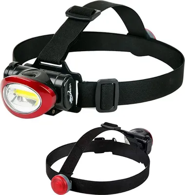 Produktbild von Kopfscheinwerfer COB mit Rücklicht rot schwarz Stirnlampe LED mit 3x AAA + 1x CR Batterie Outdoor Arbeit Camping
