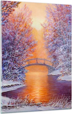Produktbild von Bilder auf glas - Einteilig - Brücke Schnee Wald - 50x70cm - Glasbilder - Wandbilder - Bilder - zum Aufhängen bereit - Wanddekoration aus Glas - Glas Bilder - Wandbild auf Glas - GPA50x70-4545