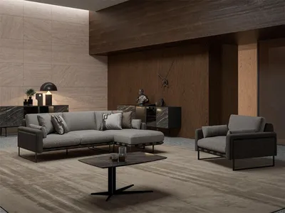Produktbild von Modern Design Möbel Grau Ecksofa L-Form Textil Sessel Luxus Couchtisch