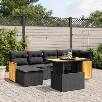 Produktbild von The Living Store 7-tlg. Garten-Sofagarnitur mit Kissen Schwarz Poly Rattan