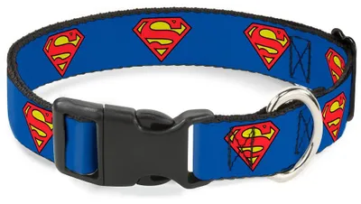 Produktbild von Buckle-Down Plastic Clip Collar - Superman Shield Blue - 1/2" Wide - Fits 9-15"