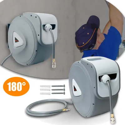 Zdjęcie produktu dla Bęben na wąż pneumatyczny Izrielar 30 m, automatyczne zwijanie, przyłącze 1/4", automatyczny zwijacz węża, wąż pneumatyczny, uchwyt ścienny, ogród