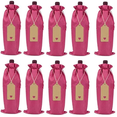 Productafbeelding van Wijnzakken 12 Stuks - Cadeauverpakking Wijnfles - Flessenzak Imitatie-Linnen - Trekkoord - Afmetingen 14 x 37 cm - Verschillende Kleuren - Wijnfleszakken